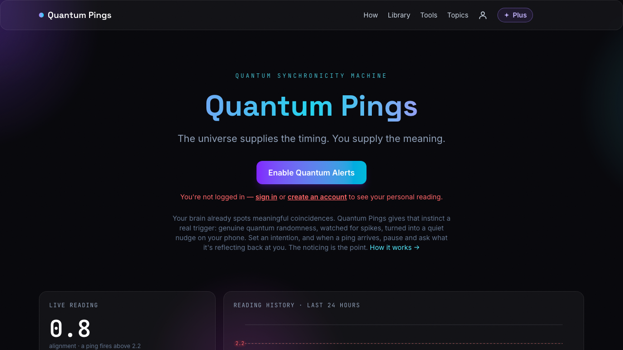 Quantum Pings home screen, desktop